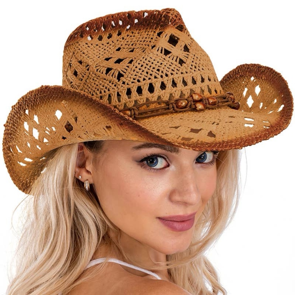 Festival Ready! Boho Chic Tan Woven Hat with Beaded Accents